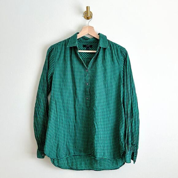 J. Crew Gathered Popover Top Green Blue 2 - Picture 2 of 7